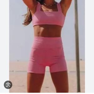 Pink Women's High-Waisted Shorts & Bra